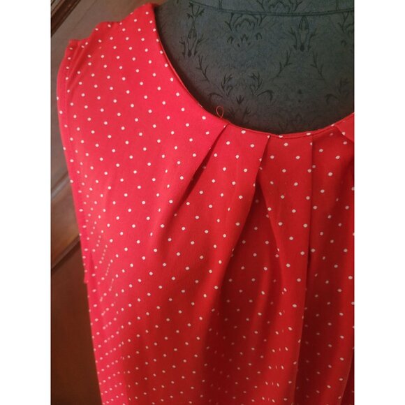 Jones New York Red Sleeveless Polka Dot Pleated Blouse Womens XL Lightweight Top - Picture 2 of 7